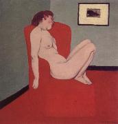 Felix Vallotton Nude Seated in a red armchair oil painting on canvas